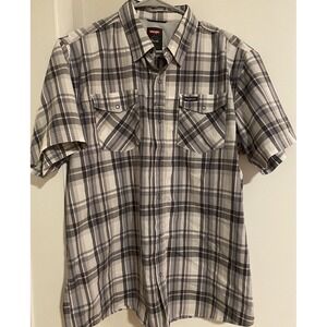 Wrangler Outdoor Snap Shirt Mens‎ M Plaid S/S Vented Fishing Gorpcore Western